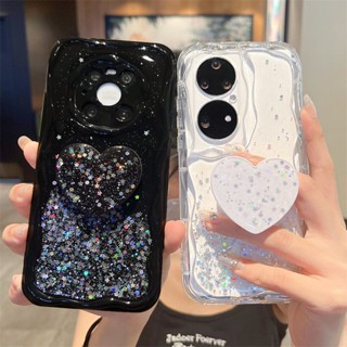 สําหรับ OPPO A78 5G A57 A77 2022 A55 A15 A15S A53 A31 A91 A9 A5 2020 A96 A76 A36 A7 A5S A3S A12 เคสโทรศัพท์มือถือ Soft TPU Case เคสมือถือ Luxury Glitter Wave เคสโทรศัพท์ใส กันกระแทก ปลอกซิลิโคน With Love Bracket