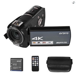 {fly} Ordro HDR-AX10 กล้องบันทึกวิดีโอดิจิทัล 4K WiFi DV 3.5 นิ้ว IPS แผงสัมผัส 30MP ซูม 30X ตรวจจับใบหน้า IR เวอร์ชั่นกลางคืน ป้องกันการสั่น พร้อมรีโมตคอนโทรล