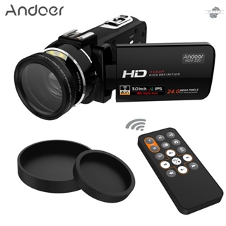 {fly} Andoer กล้องวิดีโอดิจิทัล HDV-Z20 1080P Full HD พร้อมเลนส์มุมกว้าง 37 มม. 0.45× 24 ล้านพิกเซล ซูมได้ 16× กล้องวิดีโอดิจิทัล 3.1 นิ้ว หมุนได้ หน้าจอสัมผัส IPS พร้อม R