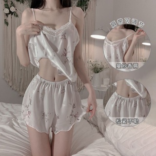 Shopkeepers selection# pajamas womens summer ins style Ice Silk suspender shorts two-piece set girls dormitory students summer thin home wear 8.21N