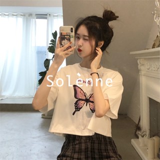 Solenne  เสื้อครอป เสื้อยืดผู้หญิง ครอป baby tee สาวเรโทร 2023 NEW Style รุ่นใหม่ Comfortable Beautiful ทันสมัย A99J58K 36Z230909