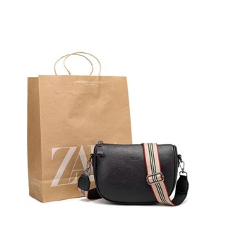 ZARA กระเป๋าสะพายไหล่ กระเป๋าเมสเซนเจอร์ หนังสองชั้น เรียบง่าย แฟชั่นเรโทร สําหรับผู้หญิง