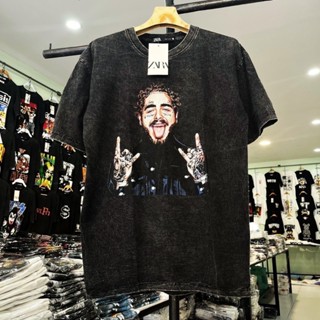 fashion เสื้อยืดแขนสั้น เสื้อยืดผ้าฟอก สกรีนหน้า ลายPost Malone ใส่ได้ทั้งชายและหญิง