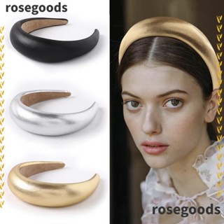 Rosegoods1 ที่คาดผมฟองน้ํา แบบกว้าง หนัง PU หนา น้ําหนักเบา สีพื้น แฟชั่นสําหรับผู้หญิง