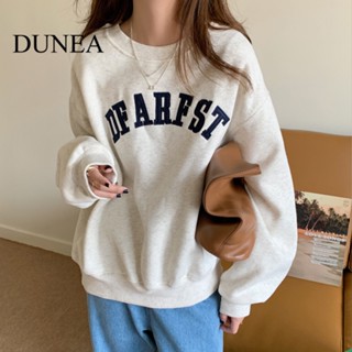 Dunea เสื้อกันหนาว มีฮู้ด ปักลายตัวอักษร ทรงหลวม สําหรับผู้หญิง