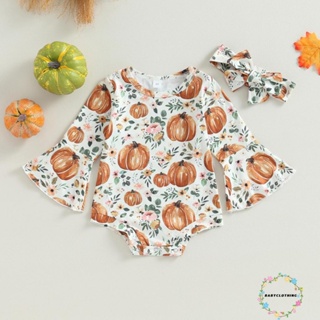 Babyclothes- ชุดจั๊มสูทรอมเปอร์ แขนยาว พิมพ์ลายฟักทอง ดอกไม้ ฮาโลวีน พร้อมที่คาดผม สําหรับเด็กทารก