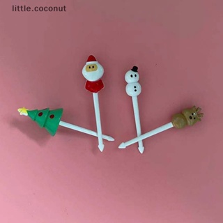 [little.coconut] ส้อมพลาสติก ขนาดเล็ก ลายการ์ตูนคริสต์มาส สร้างสรรค์ สําหรับจิ้มผลไม้ เค้ก บูติก