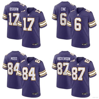 เสื้อกีฬาแขนสั้น ลายทีมชาติฟุตบอล Minnesota Vikings Game Jersey Moss Hockenson HQ1 NFL พลัสไซซ์ QH1