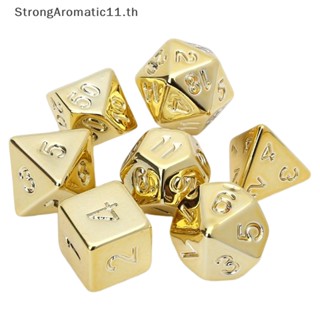 Strongaromatic ชุดลูกเต๋าธง D&amp;D COC D4 D6 D8 D10 D% D12 D20 DND MTG RPG สีทอง สําหรับเล่นเกม 7 ชิ้น ต่อชุด