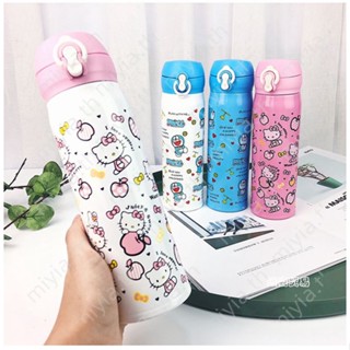 350/500ml Sanrio สแตนเลสกระติกน้ำสูญญากาศ Hello Kitty Doraemon แบบพกพาถ้วยกาแฟชานมเดินทางถ้วยสูญญากาศของขวัญ miyia