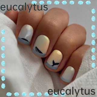 Eucalytus1 เล็บปลอม ทรงกลม แบบสั้น ลายเอลฟ์ทะเล สีสันสดใส สีดํา สําหรับร้านเสริมสวย