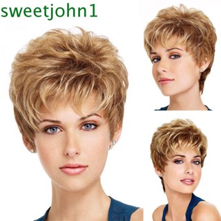 Sweetjohn วิกผมสั้นสังเคราะห์ สีบลอนด์ แฟชั่นสําหรับผู้หญิง คุณแม่