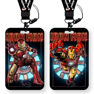 กระเป๋าใส่บัตร กันน้ํา ลาย Marvel Iron Man พร้อมเชือกสั้น สําหรับเด็กนักเรียน