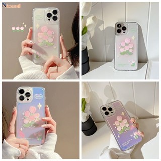 เคสป้องกันโทรศัพท์มือถือ แบบนิ่ม ลายดอกทิวลิป สีชมพู สําหรับ IPhone 11 12 13 14