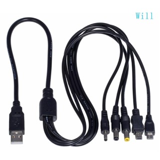 Will 5-in-1 สายชาร์จ USB เป็น Mini USB MicroUSB 3 5 มม. 5 5 มม. สําหรับทําความสะอาดหูฟัง