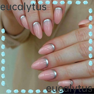 Eucalytus1 เล็บปลอม ลายดอกไม้ สีเทา สไตล์ฝรั่งเศส ถอดออกได้ สําหรับผู้หญิง