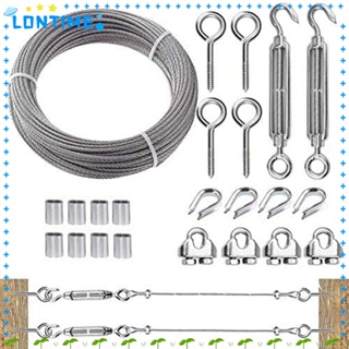 Lontime ชุดสายลวดสลิง สเตนเลส 304 M6 1/8 นิ้ว ตะขอ 50 ฟุต และสายตา สําหรับสวนกลางแจ้ง