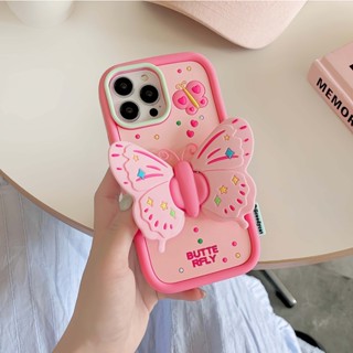 เคสโทรศัพท์มือถือ ซิลิโคน กันกระแทก ลายการ์ตูนผีเสื้อ 3 มิติ สําหรับ iPhone 14ProMax 13 12 11