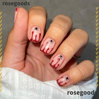 Rosegoods1 เล็บปลอมแฟชั่น หัวแหลม ทรงสี่เหลี่ยม สวมเต็มเล็บ ยาวปานกลาง สําหรับผู้หญิง เหมาะกับฮาโลวีน