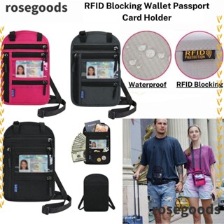 Rosegoods1 กระเป๋าใส่นามบัตร ไนล่อน กันน้ํา กันขโมย พร้อมสายคล้องคอ ปรับได้ อเนกประสงค์ สําหรับผู้ชาย และผู้หญิง