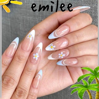 EMILEE 24pcs/Box Press On Nails Almond False Nails Artificial Nail Tips Wearable Detachable Women Fashion Manicure Tool Full Cover French Fake Nails