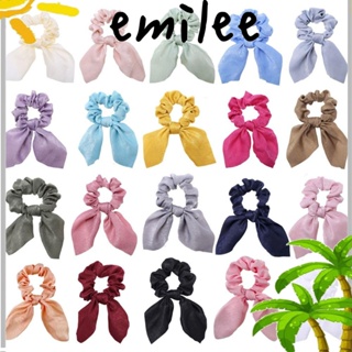 Emilee 5 ชิ้น ยางรัดผม สีพื้น ยืดหยุ่น โบ ที่คาดผม ผ้าใหม่ Scrunchies ที่คาดผมหางม้า