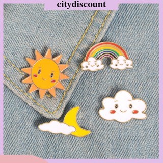 &lt;citydiscount&gt; เข็มกลัดเคลือบ ลายการ์ตูนดวงอาทิตย์ ดวงจันทร์ เมฆ สายรุ้ง สําหรับติดปกเสื้อ