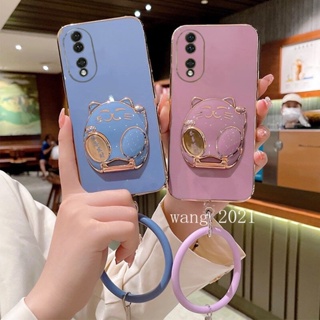 พร้อมส่ง ใหม่ เคสโทรศัพท์มือถือแบบนิ่ม ชุบไฟฟ้า ลายแมวน่ารัก พร้อมสายคล้องข้อมือ ทรงกลม แฟชั่น สําหรับ Honor90 Honor 70 90 Lite 5G 2023 Honor 90 Lite