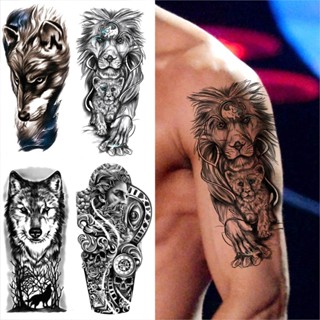 สติกเกอร์รอยสักชั่วคราว ลาย Lion King Wolf God ซักทําความสะอาดได้ สําหรับผู้ชาย และผู้หญิง