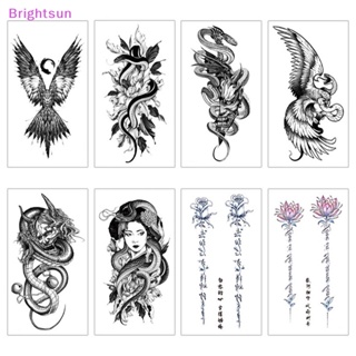 Brightsun สติกเกอร์รอยสักชั่วคราว ลายดอกไม้ กะโหลก สีดํา ขนาดใหญ่