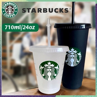 Starbucks ขวดน้ําพลาสติกแข็ง 24 ออนซ์ ใช้ซ้ําได้ พร้อมฝาปิด และหลอดดูด ไร้ BPA 5 ชิ้น