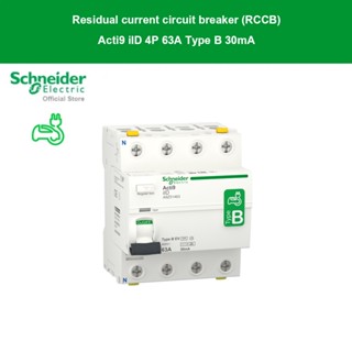 Schneider Electric A9Z51463 EV Charger 4โพล 63 แอมป์ Residual Current Circuit Breaker,Acti9 ilD4P 63A 30mA Type B, RCCB