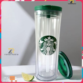 พร้อมส่ง Starbucks Straw Cup แก้วใส Straw Lid Cup 500ml Double Walled amazing_th