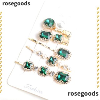 Rosegoods1 กิ๊บติดผม คริสตัล มุก พลอยเทียม ปิ่นปักผม หรูหรา สีเขียว คริสตัล เครื่องประดับผม หวาน โลหะ ปิ่นปักผม ผู้หญิง เด็กผู้หญิง