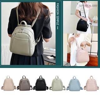 [SuperDeals888.th] กระเป๋าเป้สะพายหลัง หนังนิ่ม สีพื้น สําหรับนักเรียนหญิง