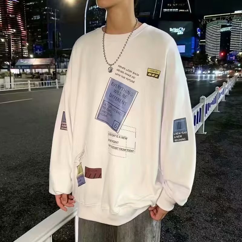เสื้อกันหนาวแขนยาว คอกลม ทรงหลวม สไตล์อเมริกัน แฟชั่นฤดูใบไม้ผลิ และฤดูใบไม้ร่วง สําหรับผู้ชาย