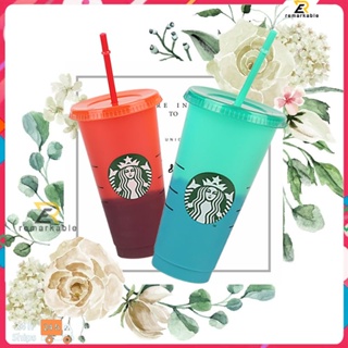 Ready stock 710ml/24oz Starbucks Transparent Trimmented Cup Special Drink Cup ถ้วยกาแฟพกพาความจุขนาดใหญ่