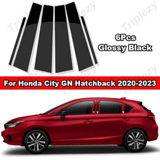 ฝาครอบเสาประตูหน้าต่างรถยนต์ คาร์บอนไฟเบอร์ สีดํามันวาว สําหรับ Honda City GN Hatchback 2020-2023 6 ชิ้น