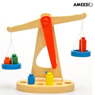 Ameesi Montessori เครื่องชั่งน้ําหนักไม้ ของเล่นเสริมการเรียนรู้เด็ก