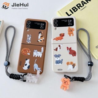 Jiehui เคสโทรศัพท์มือถือแฟชั่น เพ้นท์มือ ลายแมว และสุนัข สําหรับ Samsung Z Flip5 Z Flip4 Z Flip3