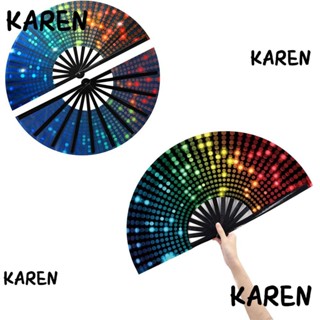 Karen พัดมือถือ ไม้ไผ่ พับได้ โครเมี่ยม ขนาดใหญ่ ของขวัญ สําหรับผู้หญิง 3 ชิ้น