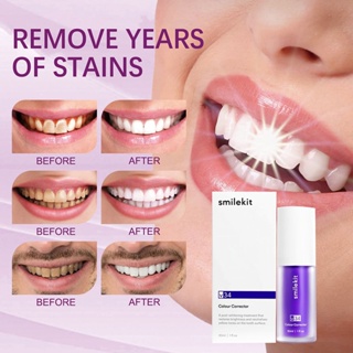 HOT Teeth whitening Mousse Purple Bottled Press Toothpaste Refreshes Breath Whitens Teeth Stains Stains Removal Dental Cleansing