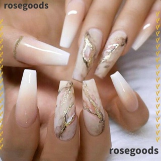 Rosegoods1 เล็บปลอม แต่งกลิตเตอร์ ลายหินอ่อน ถอดออกได้ แฟชั่นสไตล์ฝรั่งเศส DIY