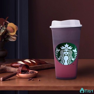 Starbucks Cup Can Be Reuse แก้วพลาสติกพร้อมฝาปิดและ Straw Cold Cup Unique Color Change Coffee Cup 473ml/16floz TH1