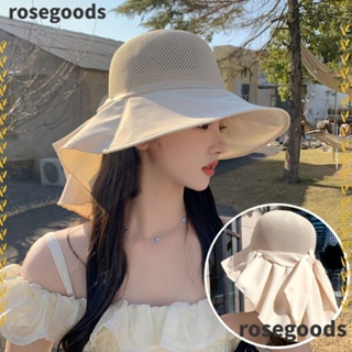 Rosegoods1 หมวกบักเก็ต ผ้าตาข่าย ป้องกันแดด ประดับโบว์ เหมาะกับเดินชายหาด