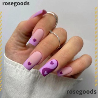 Rosegoods1 เล็บปลอม แต่งกลิตเตอร์ สีขาว สไตล์ฝรั่งเศส DIY 24 ชิ้น