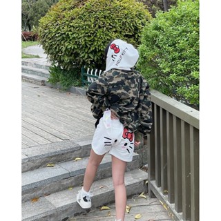 Bape X HELLO KITTY เสื้อกันหนาว ปักลายโลโก้น่ารัก ขนาดเล็ก