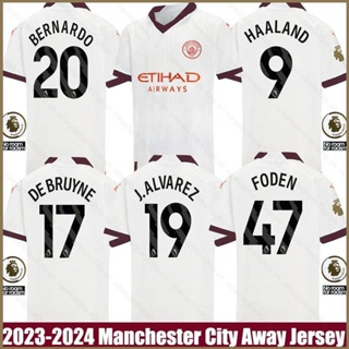 เสื้อกีฬาแขนสั้น ลายทีม Manchester City Away Bernardo Grealish Haaland Alvarez Foden DeBruyne Jersey พลัสไซซ์ QY 2023-2024