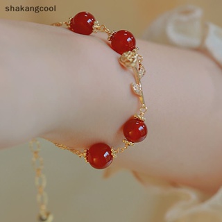 Shakangcool สร้อยข้อมือ ประดับลูกปัด พลอยเทียม สีแดง สไตล์เกาหลี โรแมนติก ของขวัญแต่งงาน สําหรับผู้หญิง SGL