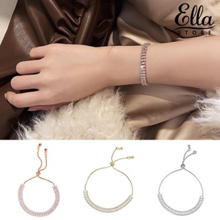 Ellastore123 สร้อยข้อมือสเตนเลส ประดับเพทาย ปรับได้ ของขวัญวันหยุด สําหรับผู้หญิง